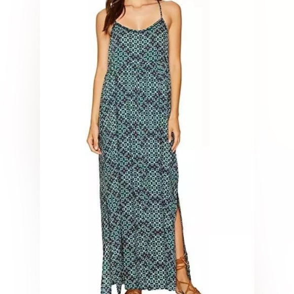 Roxy Start Something Green Pink Strappy Maxi Dress Lightweight Boho Tie Back XL - Picture 1 of 15